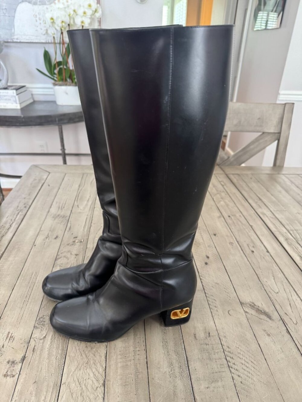 Valentino Garavani Heritage Calfskin Leather Knee High Boots 60mm Black 38.5 - Picture 2 of 12